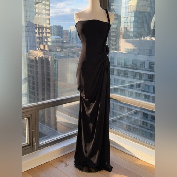 🆕 SIMKHAI 🧿 NWOT Sone Twisted One Shoulder Gown, Silver Ring, Black - Sz US 6 - Picture 10 of 16